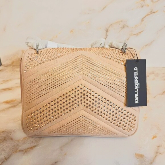 Karl Lagerfeld Paris Fleur Embellished Shoulder Bag, Rose Smoke, NWT - Picture 2 of 5